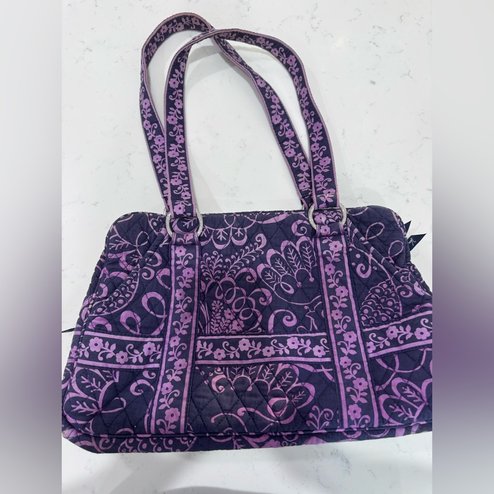 Vera Bradley Purple Floral Satachel Shoulder Bag Purse Discontinued